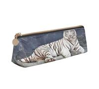 Apbdffjnf Albino Tiger Sitting on Rock Animal Print Triangle Pencil Case Leather Pencil Bag Pen Pouch Makeup Bag for Women Men School Office and Travel