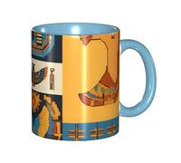 Apbdffjnf Ancient Egypt Tribe Series Print Ceramic Coffee Mugs, 11 Oz Ceramic Mugs Tea Cups with Handle for Office and Home Sky Blue