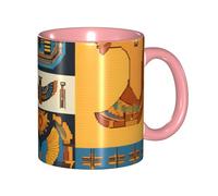 Apbdffjnf Ancient Egypt Tribe Series Print Ceramic Coffee Mugs, 11 Oz Ceramic Mugs Tea Cups with Handle for Office and Home Pink