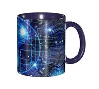 Apbdffjnf Artificial Intelligence Brain Print Ceramic Coffee Mugs, 11 Oz Ceramic Mugs Tea Cups with Handle for Office and Home Navy Blue