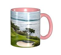 Apbdffjnf Beach Golf Course Print Ceramic Coffee Mugs, 11 Oz Ceramic Mugs Tea Cups with Handle for Office and Home Pink