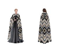 Apbdffjnf (Black White Tan Zigzag) Print Adult Hooded Cape Mysterious Hooded Cloak for Halloween Costume Party Christmas Cosplay