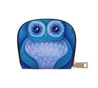 Apbdffjnf Blue owl Printed Leather Credit Card Holder ID Business Card Case Purse Small Wallet with Zipper for Men & Women