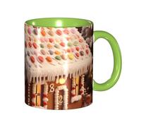 Apbdffjnf Christmas Gingerbread Like Village House Print Ceramic Coffee Mugs, 11 Oz Ceramic Mugs Tea Cups with Handle for Office and Home Green