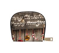 Apbdffjnf Christmas Old Wooden Board Printed Leather Credit Card Holder ID Business Card Case Purse Small Wallet with Zipper for Men & Women