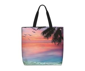 Apbdffjnf Coconut Palm Tree Sandy Beach Printed Totes Bag Shoulder Handbags Big Capacity Reusable Shopper Bag for Women Girls