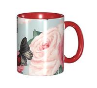 Apbdffjnf Colorful Flowers Print Ceramic Coffee Mugs, 11 Oz Ceramic Mugs Tea Cups with Handle for Office and Home Red