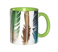 Apbdffjnf Colorful Hand Drawn Feathers On White Print Ceramic Coffee Mugs, 11 Oz Ceramic Mugs Tea Cups with Handle for Office and Home Green