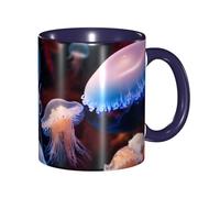 Apbdffjnf Colorful Jellyfish Print Ceramic Coffee Mugs, 11 Oz Ceramic Mugs Tea Cups with Handle for Office and Home Navy Blue