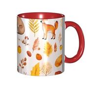 Apbdffjnf Cute Fox Squirrel Hedgehog Rabbit Bird Print Ceramic Coffee Mugs, 11 Oz Ceramic Mugs Tea Cups with Handle for Office and Home Red