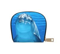 Apbdffjnf Dolphin with Smile Printed Leather Credit Card Holder ID Business Card Case Purse Small Wallet with Zipper for Men & Women