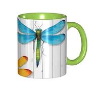 Apbdffjnf Dragonfly Fence Print Ceramic Coffee Mugs, 11 Oz Ceramic Mugs Tea Cups with Handle for Office and Home Green