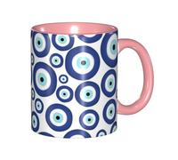 Apbdffjnf Evil Eyes Print Ceramic Coffee Mugs, 11 Oz Ceramic Mugs Tea Cups with Handle for Office and Home Pink