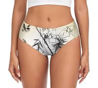 Apbdffjnf Fish Bird And Bamboo Leaves Painting Womens Underwear Ladies Pants Stretchy Briefs Breathable Comfy Panties For Daily Wear 4xl Black