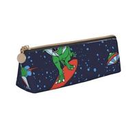 Apbdffjnf Funny Astronaut Dinosaur Rocket Print Triangle Pencil Case Leather Pencil Bag Pen Pouch Makeup Bag for Women Men School Office and Travel