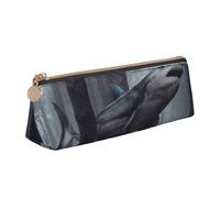 Apbdffjnf Funny Sharks Design Print Triangle Pencil Case Leather Pencil Bag Pen Pouch Makeup Bag for Women Men School Office and Travel