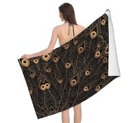 Apbdffjnf Gold Peacock Feather Printed Bath Towel Quick Dry Super Absorbent Microfiber Towels for Travel Beach Swim Camping Gym 80x130 cm