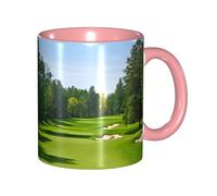 Apbdffjnf Golf Course Lawn Print Ceramic Coffee Mugs, 11 Oz Ceramic Mugs Tea Cups with Handle for Office and Home Pink
