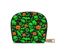 Apbdffjnf Green Ghost Horror Halloween Pumpkin Printed Leather Credit Card Holder ID Business Card Case Purse Small Wallet with Zipper for Men & Women