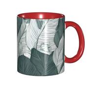 Apbdffjnf Green Tropical Leaves Print Ceramic Coffee Mugs, 11 Oz Ceramic Mugs Tea Cups with Handle for Office and Home Red