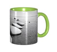 Apbdffjnf Grey Zen Stones Picture Print Ceramic Coffee Mugs, 11 Oz Ceramic Mugs Tea Cups with Handle for Office and Home Green