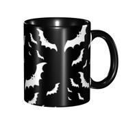 Apbdffjnf Halloween Flying Bats Print Ceramic Coffee Mugs, 11 Oz Ceramic Mugs Tea Cups with Handle for Office and Home Black