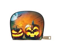 Apbdffjnf Halloween Pumpkin Printed Leather Credit Card Holder ID Business Card Case Purse Small Wallet with Zipper for Men & Women