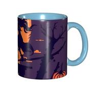 Apbdffjnf Halloween Witch Flying Print Ceramic Coffee Mugs, 11 Oz Ceramic Mugs Tea Cups with Handle for Office and Home Sky Blue