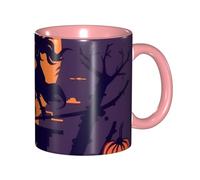 Apbdffjnf Halloween Witch Flying Print Ceramic Coffee Mugs, 11 Oz Ceramic Mugs Tea Cups with Handle for Office and Home Pink