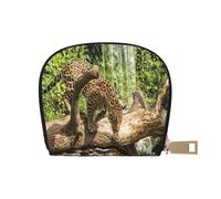 Apbdffjnf Jaguar Cat on Tree Trunk Waterfall Printed Leather Credit Card Holder ID Business Card Case Purse Small Wallet with Zipper for Men & Women