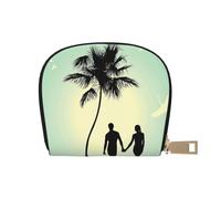 Apbdffjnf Married Couple Walking on The Beach Printed Leather Credit Card Holder ID Business Card Case Purse Small Wallet with Zipper for Men & Women