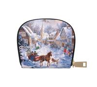 Apbdffjnf Merry Christmas Printed Leather Credit Card Holder ID Business Card Case Purse Small Wallet with Zipper for Men & Women