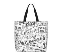 Apbdffjnf Monochrome Sketch Style Gaming Printed Totes Bag Shoulder Handbags Big Capacity Reusable Shopper Bag for Women Girls