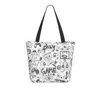 Apbdffjnf Monochrome Sketch Style Gaming Printed Totes Bag Shoulder Handbags Big Capacity Reusable Shopper Bag for Women Girls