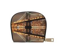 Apbdffjnf New York Manhattan Bridge Night Printed Leather Credit Card Holder ID Business Card Case Purse Small Wallet with Zipper for Men & Women
