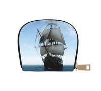 Apbdffjnf Old Sailing Ship Printed Leather Credit Card Holder ID Business Card Case Purse Small Wallet with Zipper for Men & Women
