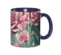 Apbdffjnf Orchid Flower Butterfly Soft Fresh Spring Print Ceramic Coffee Mugs, 11 Oz Ceramic Mugs Tea Cups with Handle for Office and Home Navy Blue