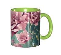 Apbdffjnf Orchid Flower Butterfly Soft Fresh Spring Print Ceramic Coffee Mugs, 11 Oz Ceramic Mugs Tea Cups with Handle for Office and Home Green