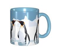 Apbdffjnf Penguin Print Ceramic Coffee Mugs, 11 Oz Ceramic Mugs Tea Cups with Handle for Office and Home Sky Blue