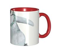 Apbdffjnf Penguin Wearing Flowers Print Ceramic Coffee Mugs, 11 Oz Ceramic Mugs Tea Cups with Handle for Office and Home Red