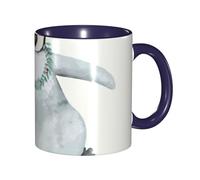 Apbdffjnf Penguin Wearing Flowers Print Ceramic Coffee Mugs, 11 Oz Ceramic Mugs Tea Cups with Handle for Office and Home Navy Blue