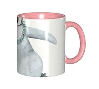 Apbdffjnf Penguin Wearing Flowers Print Ceramic Coffee Mugs, 11 Oz Ceramic Mugs Tea Cups with Handle for Office and Home Pink