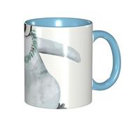 Apbdffjnf Penguin Wearing Flowers Print Ceramic Coffee Mugs, 11 Oz Ceramic Mugs Tea Cups with Handle for Office and Home Sky Blue