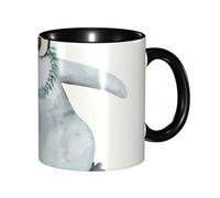 Apbdffjnf Penguin Wearing Flowers Print Ceramic Coffee Mugs, 11 Oz Ceramic Mugs Tea Cups with Handle for Office and Home Black