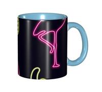 Apbdffjnf Pineapple Banana Flamingo Print Ceramic Coffee Mugs, 11 Oz Ceramic Mugs Tea Cups with Handle for Office and Home Sky Blue