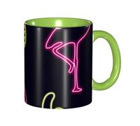 Apbdffjnf Pineapple Banana Flamingo Print Ceramic Coffee Mugs, 11 Oz Ceramic Mugs Tea Cups with Handle for Office and Home Green