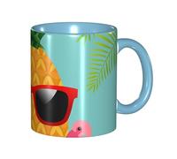 Apbdffjnf Pineapple Flamingo Print Ceramic Coffee Mugs, 11 Oz Ceramic Mugs Tea Cups with Handle for Office and Home Sky Blue