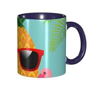 Apbdffjnf Pineapple Flamingo Print Ceramic Coffee Mugs, 11 Oz Ceramic Mugs Tea Cups with Handle for Office and Home Navy Blue