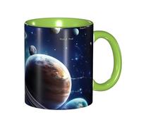 Apbdffjnf Planets Stars and Milky Way Galaxy Print Ceramic Coffee Mugs, 11 Oz Ceramic Mugs Tea Cups with Handle for Office and Home Green