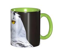 Apbdffjnf Snowy Owl Eyes Print Ceramic Coffee Mugs, 11 Oz Ceramic Mugs Tea Cups with Handle for Office and Home Green